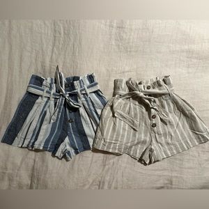 Abercrombie & Fitch Linen Shorts with Belt - Blue & Beige - Women’s Size XS